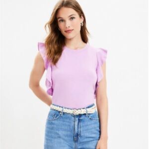 LOFT Lavender Ruffle Sleeve Blouse